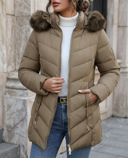 Fur Trim Hooded Puffer Coat
