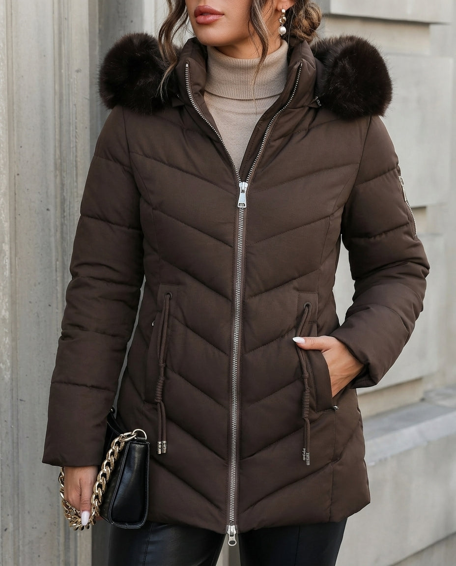 Fur Trim Hooded Puffer Coat