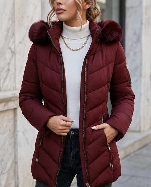 Fur Trim Hooded Puffer Coat